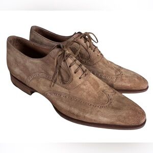 BERGDORF GOODMAN Men’s Brown Suede Leather Oxford Wingtip Dress Shoes